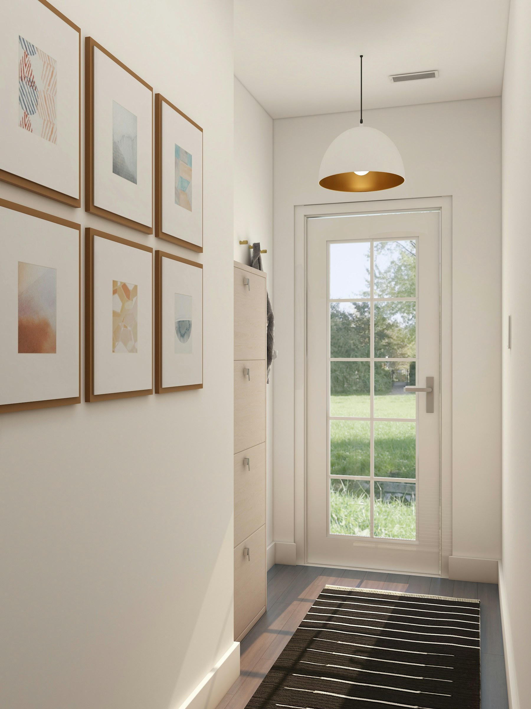 Clear pendant lights hanging in a row